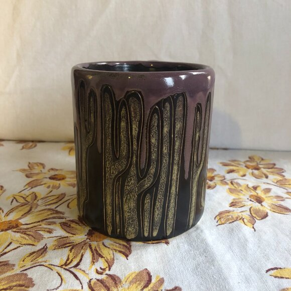 Mara Pottery Heavy Stoneware Mug Purple Cacti Cactus Desert Coffee Mug - Picture 2 of 6